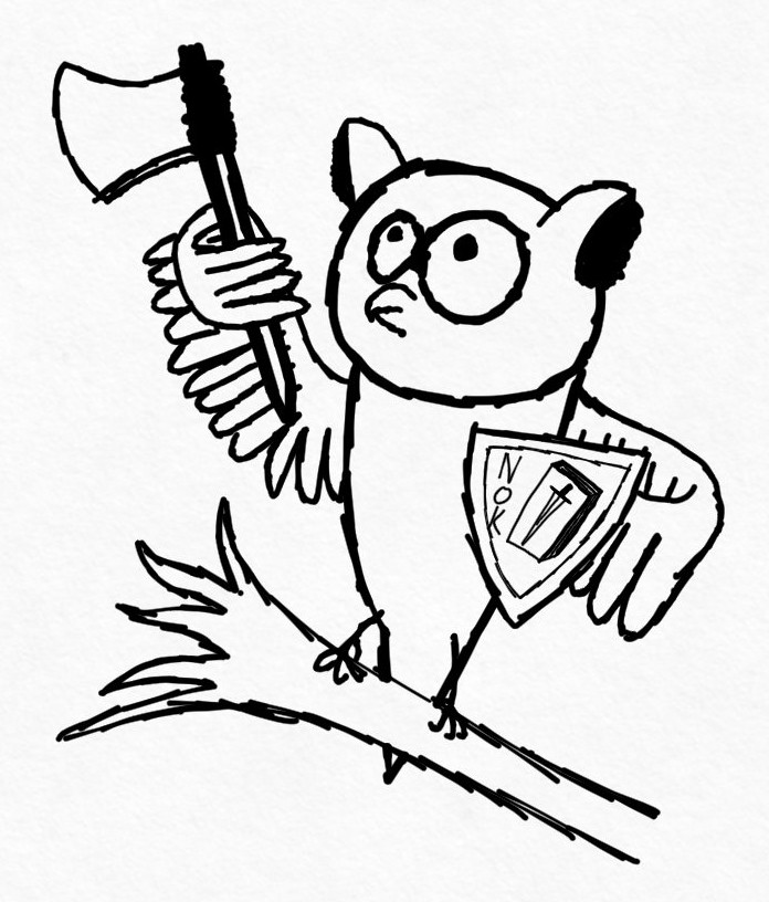 Digital Sketch of an Owl Holding an Axe and Shield